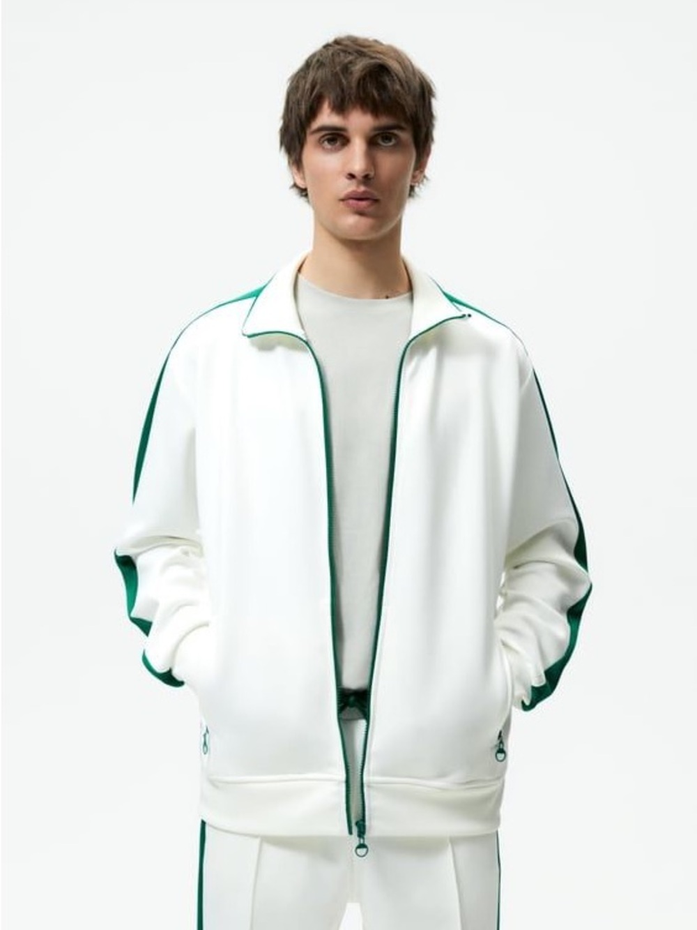 Zara White Jacket with Dark Green Trim